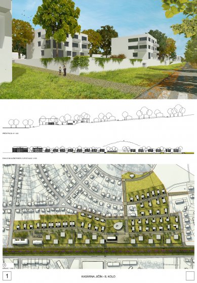 Nová podoba lokality kasáren v Jičíně - výsledky soutěže - 1. cena: CUBOID ARCHITEKTI s.r.o.