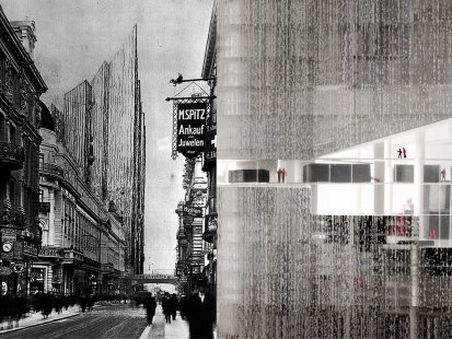 Nové sídlo nakladatelství Springer v Berlíně - soutěžní projekty - foto: Proposal from OMA. Image Courtesy of Axel Springer SE