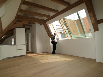 Střešní okna a prosklení zhodnocují podkroví – architektonicky i finančně - Posuvné střešní okno PERSPEKTIV prosvětluje prostor kuchyně