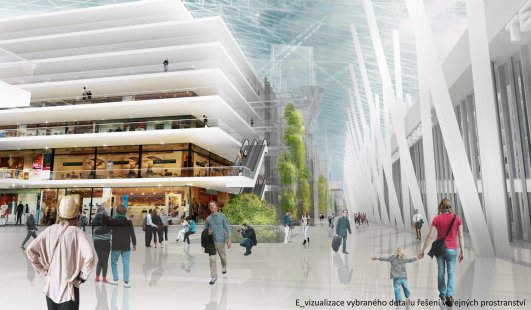 Prostor před terminály 1 a 2 Letiště Václava Havla Praha - výsledky soutěže - Neocenění ve II. kole - foto: Hlaváček – architekti, spol. s.r.o.