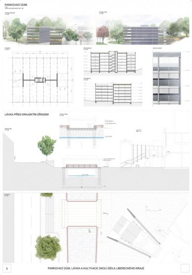 Parking garage, footbridge, and landscaping of the Liberec Region headquarters - competition results - 1. price - foto: re:architekti 