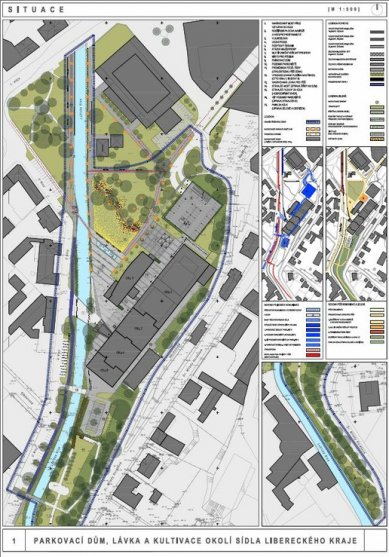 Parking garage, footbridge, and landscaping of the Liberec Region headquarters - competition results - 2nd prize - foto: SIAL architekti a inženýři
